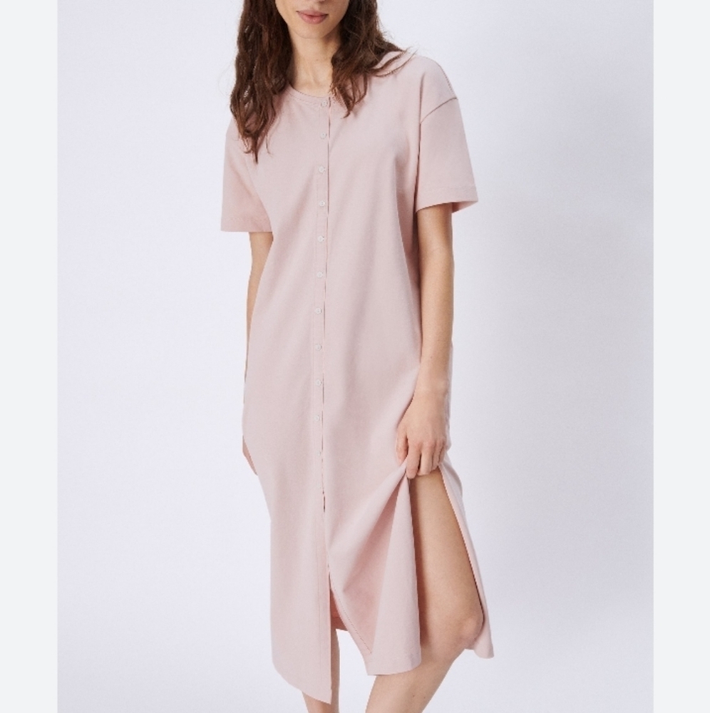ZARA Light Pink Short Sleeve Long Button Casual Dress Sz-S - Picture 4 of 9
